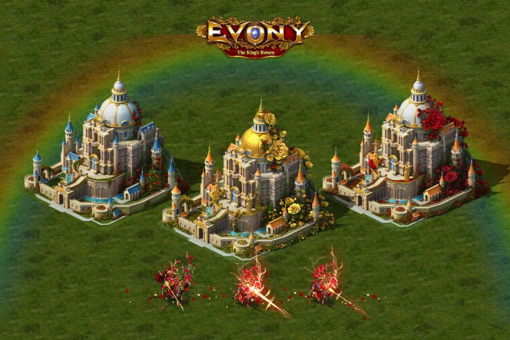 Evony Emerald Rose Imperial City Castle and Rose Gold Guard March Effect